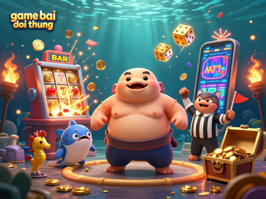 Engage with game bai doi thuong in this vibrant underwater casino scene featuring 3D characters.