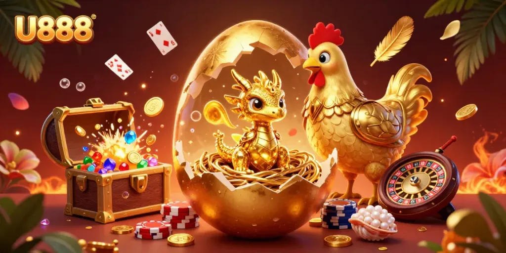 Experience excitement and rewards with U888, featuring a magical golden dragon and thrilling gambling elements.