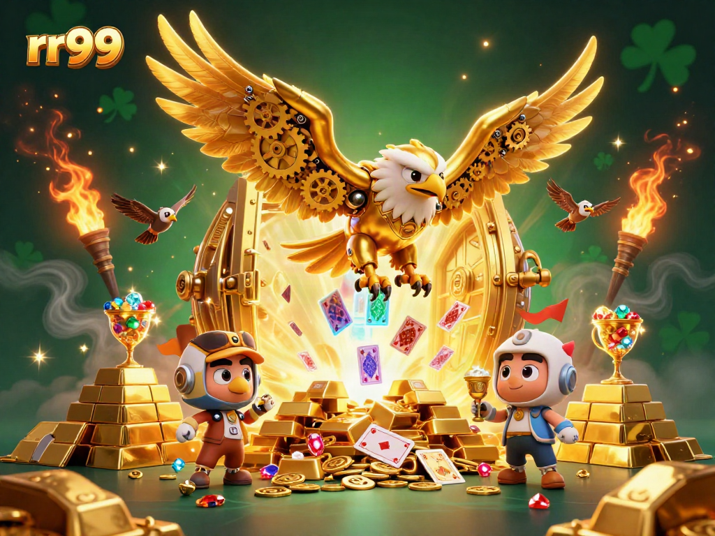 Experience rr99's thrilling dive into online gaming with vibrant treasures and flying symbols.