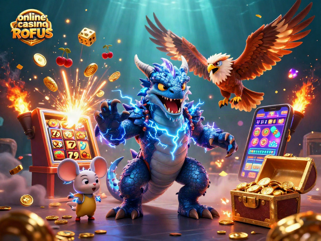 Experience the excitement of online casino uden ROFUS with thrilling slot machines and dynamic gaming scenes.