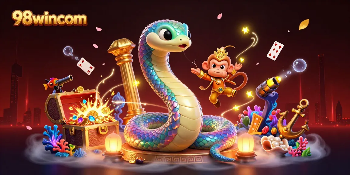 Experience 98wincom's vibrant world with this captivating underwater gaming illustration
