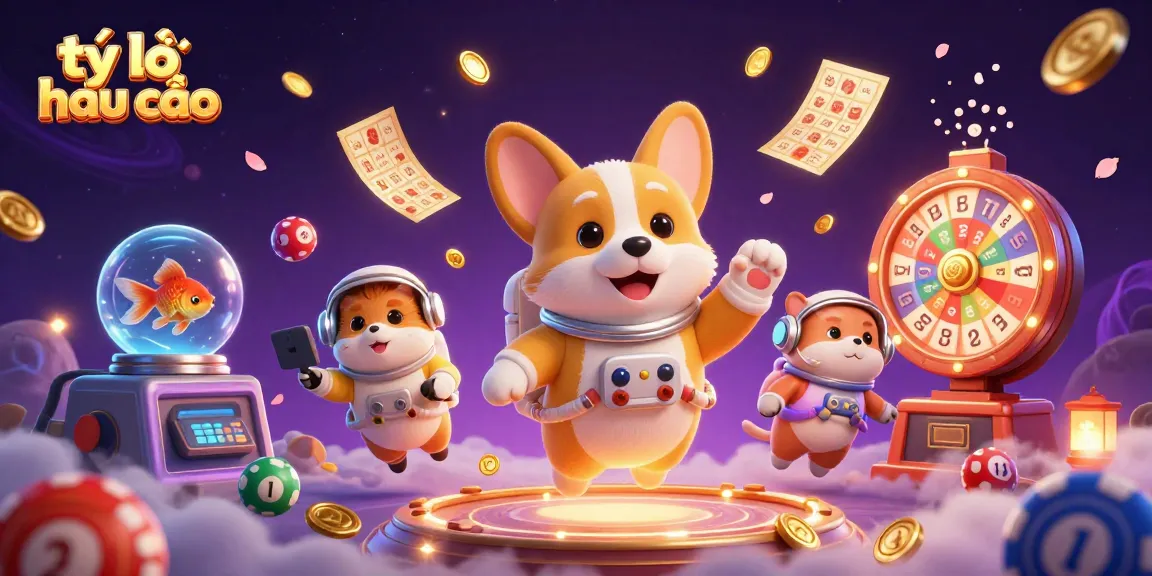 Explore tỷ lệ nhà cái in a dynamic space casino scene featuring a playful astronaut corgi.