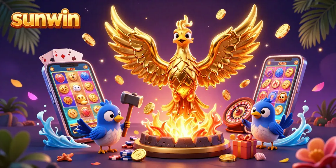 Experience winning thrills with the sunwin platform as golden coins and exciting slots animate this 3D casino scene.