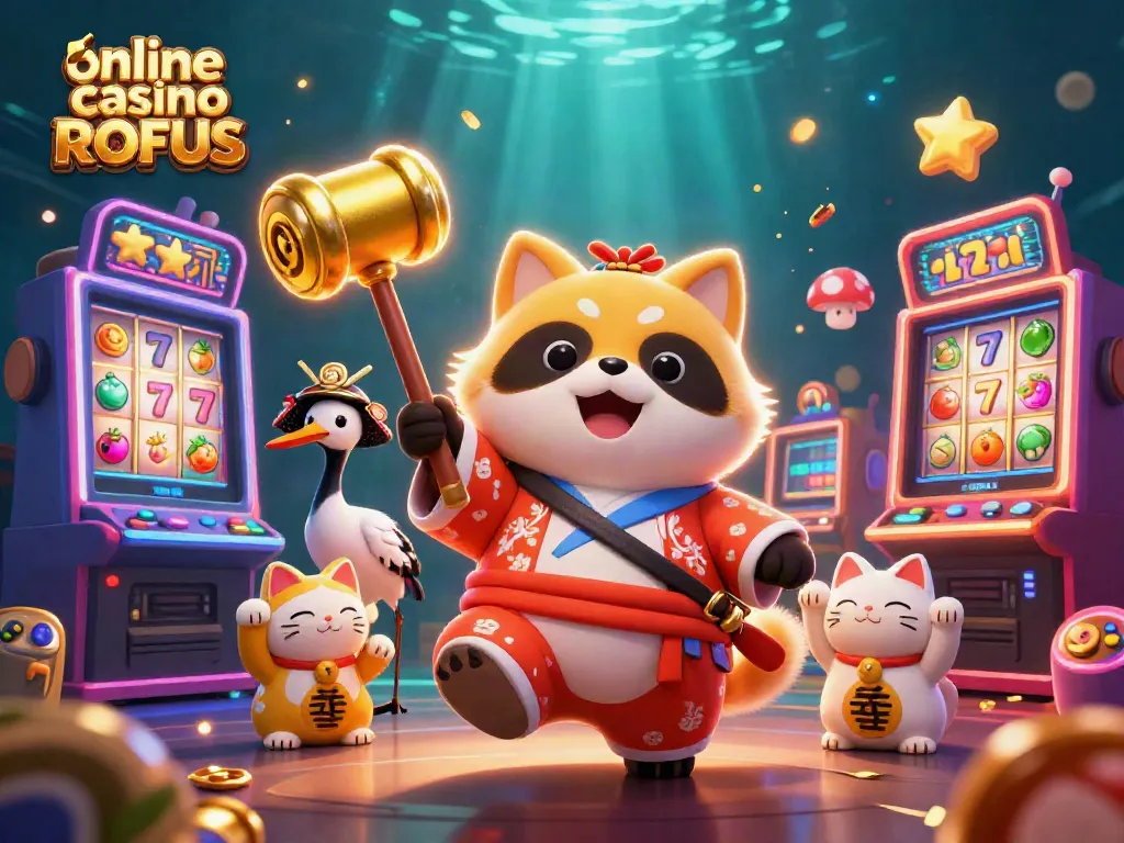 Experience excitement at online casino uden ROFUS with vibrant slot machines and cheerful characters in 3D art
