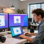 Engaging with Telegram web version in a modern workspace for effective communication.